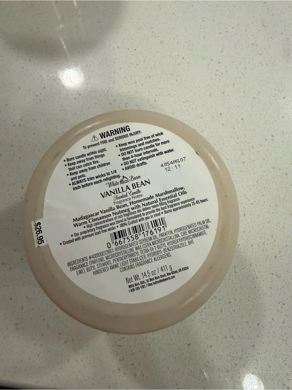 Bath & Body Works White Barn Vanilla Bean 3-Wick Candle 14.5 oz w/ Lid - Picture 2 of 3